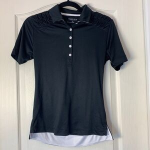 Maggie Lane Women’s Golf Polo Black & White Size S – Ruched Shoulder Sport Top